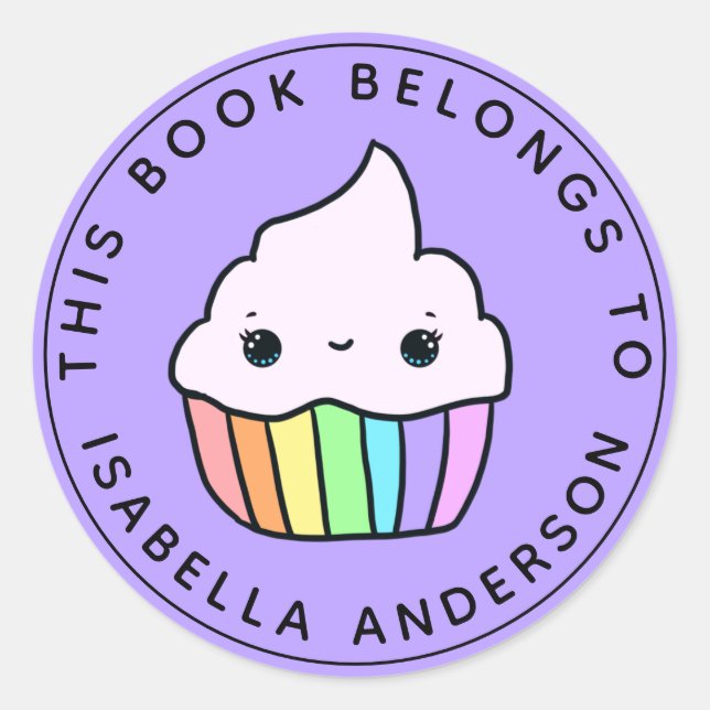 This Book Belongs To Cupcake Bookplate Classic Round Sticker (Front)