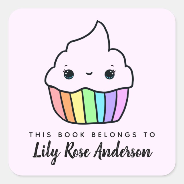 This Book Belongs To Cupcake Bookplate Square Sticker (Front)