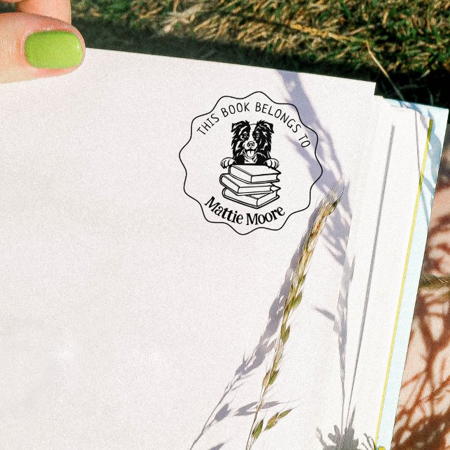 This Book Belongs To, Cute Border Collie Book    Rubber Stamp (Creator Uploaded)