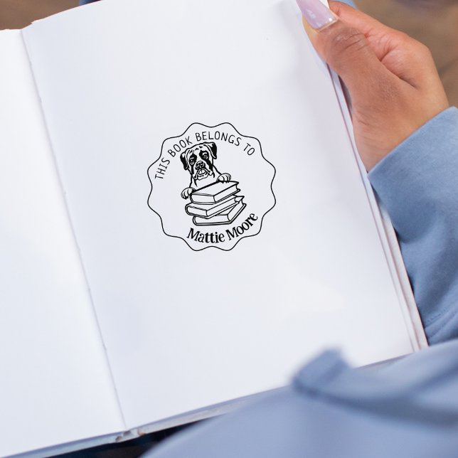 This Book Belongs To, Cute Boxer Book Rubber Stamp (Creator Uploaded)
