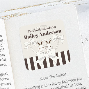 This Book Belongs To Cute Bunny Kids Bookplate Square Sticker