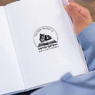 This Book Belongs To, Cute Cat Book Rubber Stamp