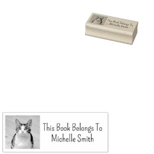 This Book Belongs To, Cute Cat Personalised Rubber Stamp