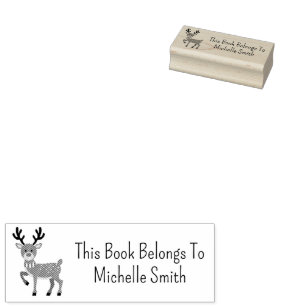 This Book Belongs To, Cute Deer, Personalised Rubber Stamp