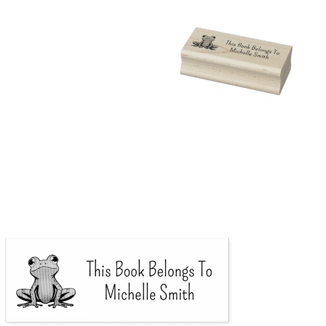 This Book Belongs To, cute Frog Personalised       Rubber Stamp (Stamped)