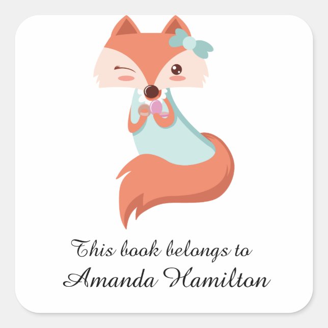 This book belongs to Cute Funny Little Fox Square Sticker (Front)