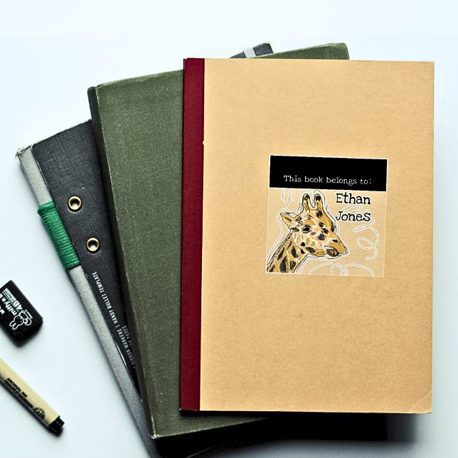 This Book Belongs To Cute Giraffe Bookplate Square Sticker (Creator Uploaded)