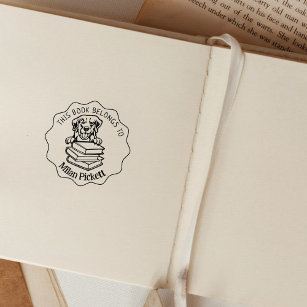 This Book Belongs To, Cute Golden Retriever Book   Rubber Stamp