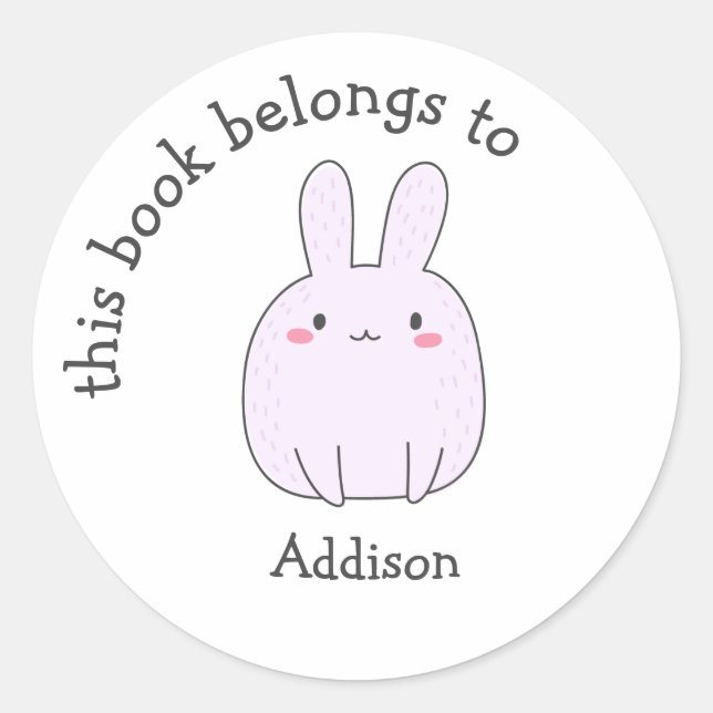 This Book Belongs To - Cute Pink Bunny - Kids  Classic Round Sticker (Front)