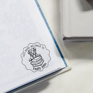 This Book Belongs To, Cute Pit Bull Rubber Stamp
