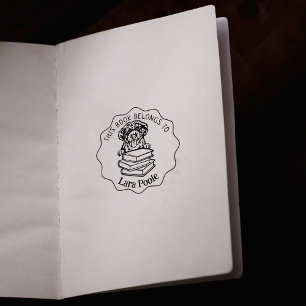 This Book Belongs To, Cute Portuguese Water Dog Rubber Stamp