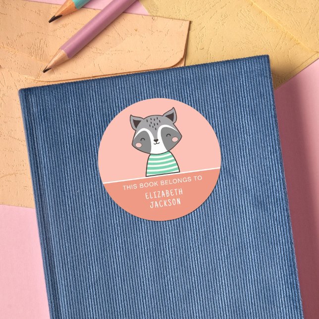 This book belongs to Cute racoon kids Classic Round Sticker (Creator Uploaded)