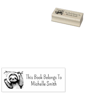 This Book Belongs To cute Sloth on a Branch Custom Rubber Stamp