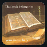 This Book Belongs To ... Fine Art Bookplates Square Sticker<br><div class="desc">This book belongs to ...  

Still Life with Bible was painted by Vincent van Gogh in 1885 in Nuenen. It was his first painting of a book and considered to be one of van Gogh's first great paintings.</div>