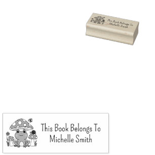This Book Belongs To, Frog and Mushrooms Custom Rubber Stamp