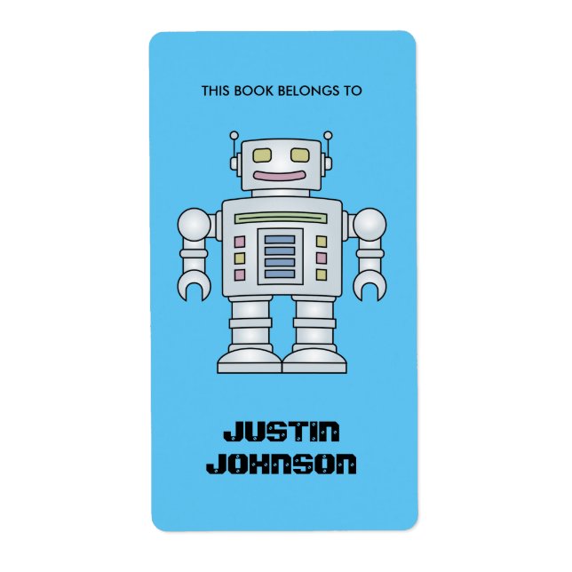 This book belongs to kids robot bookplate labels (Front)
