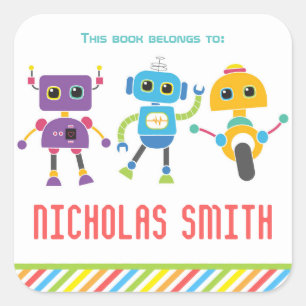 This book belongs to labels, robot bookplate square sticker