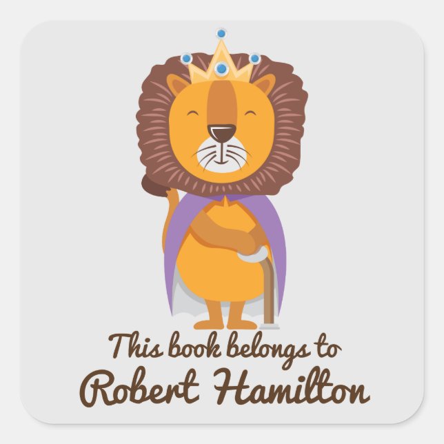 THIS BOOK BELONGS TO LION KING WITH CROWN SQUARE STICKER (Front)