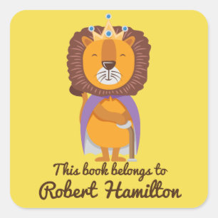 THIS BOOK BELONGS TO LION KING WITH CROWN SQUARE STICKER
