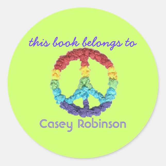 "This book belongs to" peace sign bookplate Classic Round Sticker (Front)