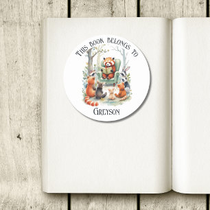 This Book Belongs to Personalise Reading Red Panda Classic Round Sticker