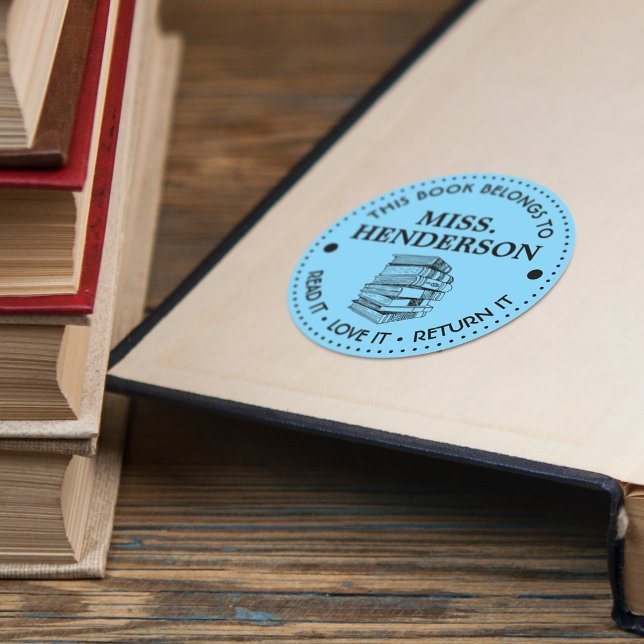 This Book Belongs To Personalised Blue Classic Round Sticker (Creator Uploaded)