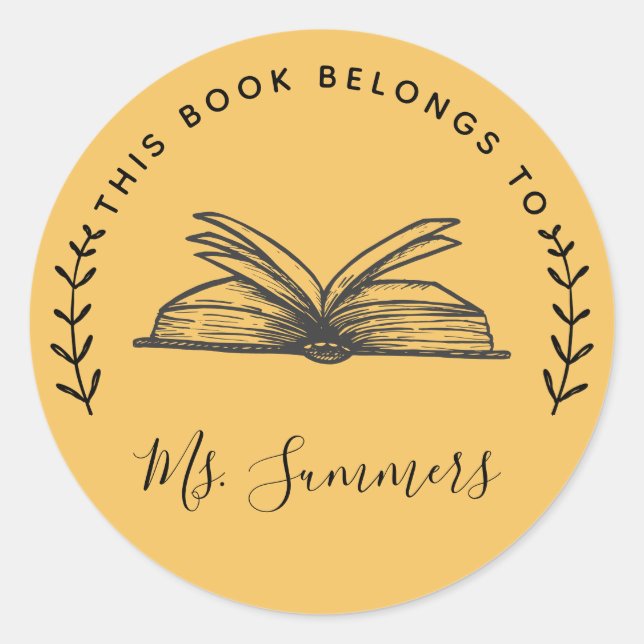 This Book Belongs To Personalised Classic Round Sticker (Front)