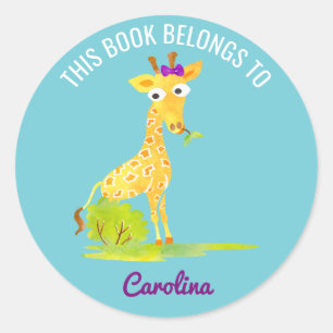 This Book Belongs To Personalised Kids Giraffe Classic Round Sticker