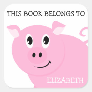 This Book Belongs To Personalised Pink Pig Square Sticker