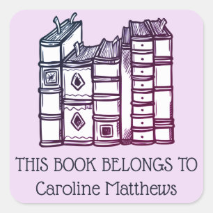 This Book Belongs To Personalised Pink Square Sticker