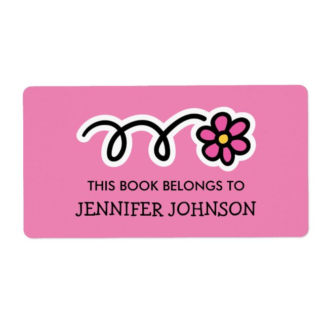 This book belongs to pink daisy flower book labels (Front)
