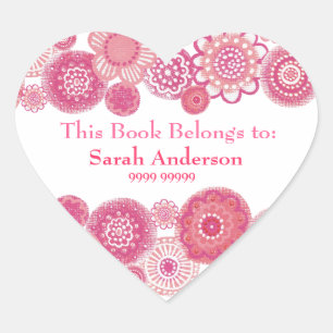 This Book Belongs To Pink Heart Shape Sticker