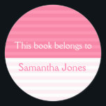 This Book Belongs To Stickers::Pink Stripes Classic Round Sticker<br><div class="desc">Personalise your books with the customised bookplates decorated with shaded stripes to make them unique.Never misplace a book by adding the ' this book belongs to' labels . Custom bookplates can be changed to any other personal label for C.Ds, gifts, kids box labels, lunch box label, etc by just changing...</div>