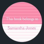 This Book Belongs To Stickers::Pink Stripes Classic Round Sticker<br><div class="desc">Personalise your books with the customised bookplates decorated with shaded stripes to make them unique.Never misplace a book by adding the ' this book belongs to' labels . Custom bookplates can be changed to any other personal label for C.Ds, gifts, kids box labels, lunch box label, etc by just changing...</div>