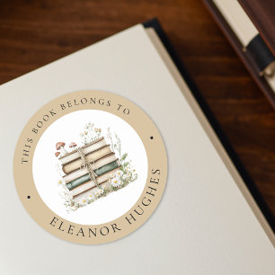 This Book Belongs To Watercolor Floral Bookplate Classic Round Sticker
