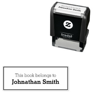 This book belongs to with name & border self-inking stamp
