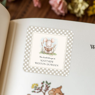 This Book Belongs To Woodland Mouse Kids Bookplate Square Sticker