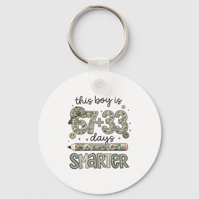 This Boy Is 67 + 33 Days Smarter Meme 100th Day Sc Key Ring (Front)