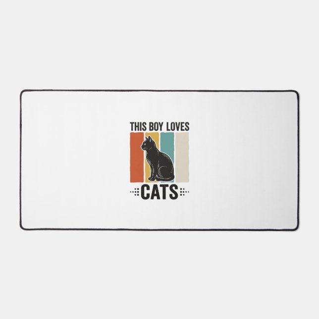 This Boy Loves Cats Retro Cat Lover Design_1 Desk Mat (Front)