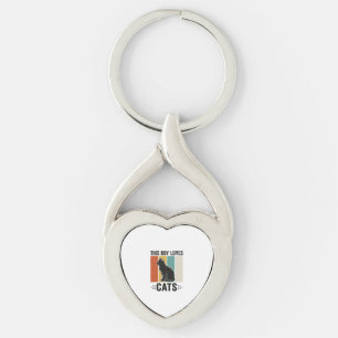 This Boy Loves Cats Retro Cat Lover Design_1 Key Ring