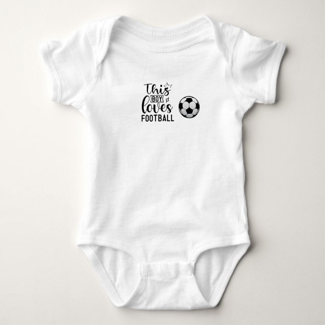 This boy loves  Football with Soccer ball  Baby Bodysuit (Front)