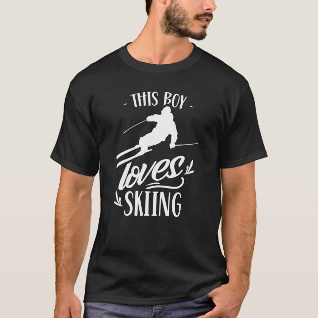 This Boy Loves Skiing Skiers Skier Ski Winter Spor T-Shirt (Front)