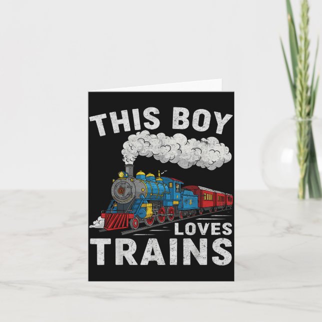This Boy Loves Trains Railroad Train Wagon Lover K Card (Front)