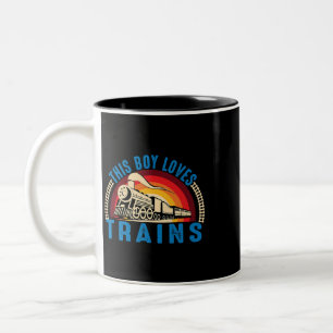 This Boy Loves Trains Railway Locomotive Steam Tra Two-Tone Coffee Mug