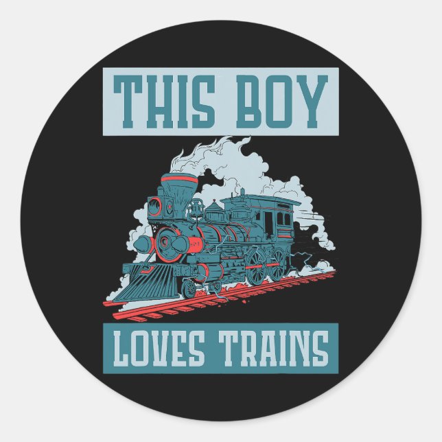 This Boy Loves Trains Wagon Train Classic Round Sticker (Front)