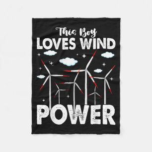 This Boy Loves Wind Wer, Windmill Turbine Technici Fleece Blanket