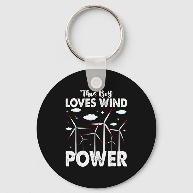 This Boy Loves Wind Wer, Windmill Turbine Technici Key Ring (Front)