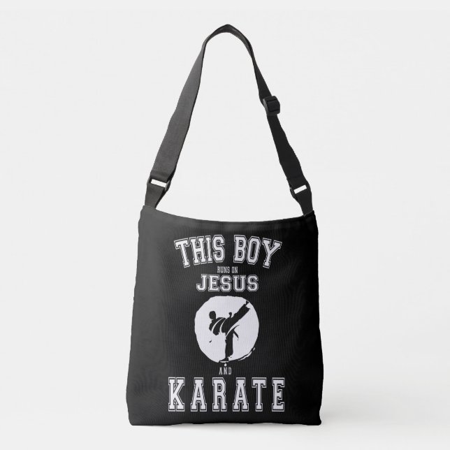This Boy Runs On Jesus And Karate Costume Gift Crossbody Bag (Front)