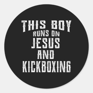 This Boy Runs On Jesus And Kickboxing Christian Gi Classic Round Sticker