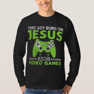 This Boy Runs On Jesus And Video Games Christian T-Shirt